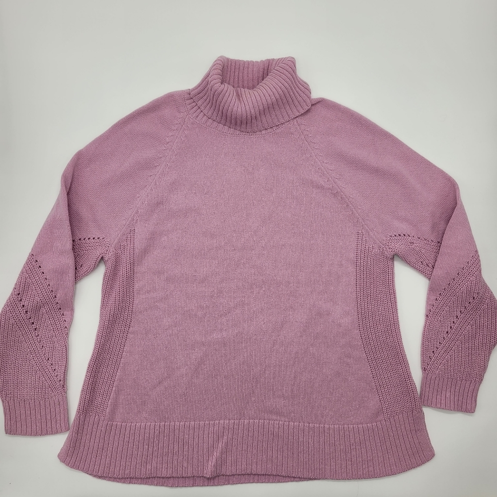 Isaac Mizrahi Live Sweater Turtleneck Pink Purple Open Knit Details Size Medium